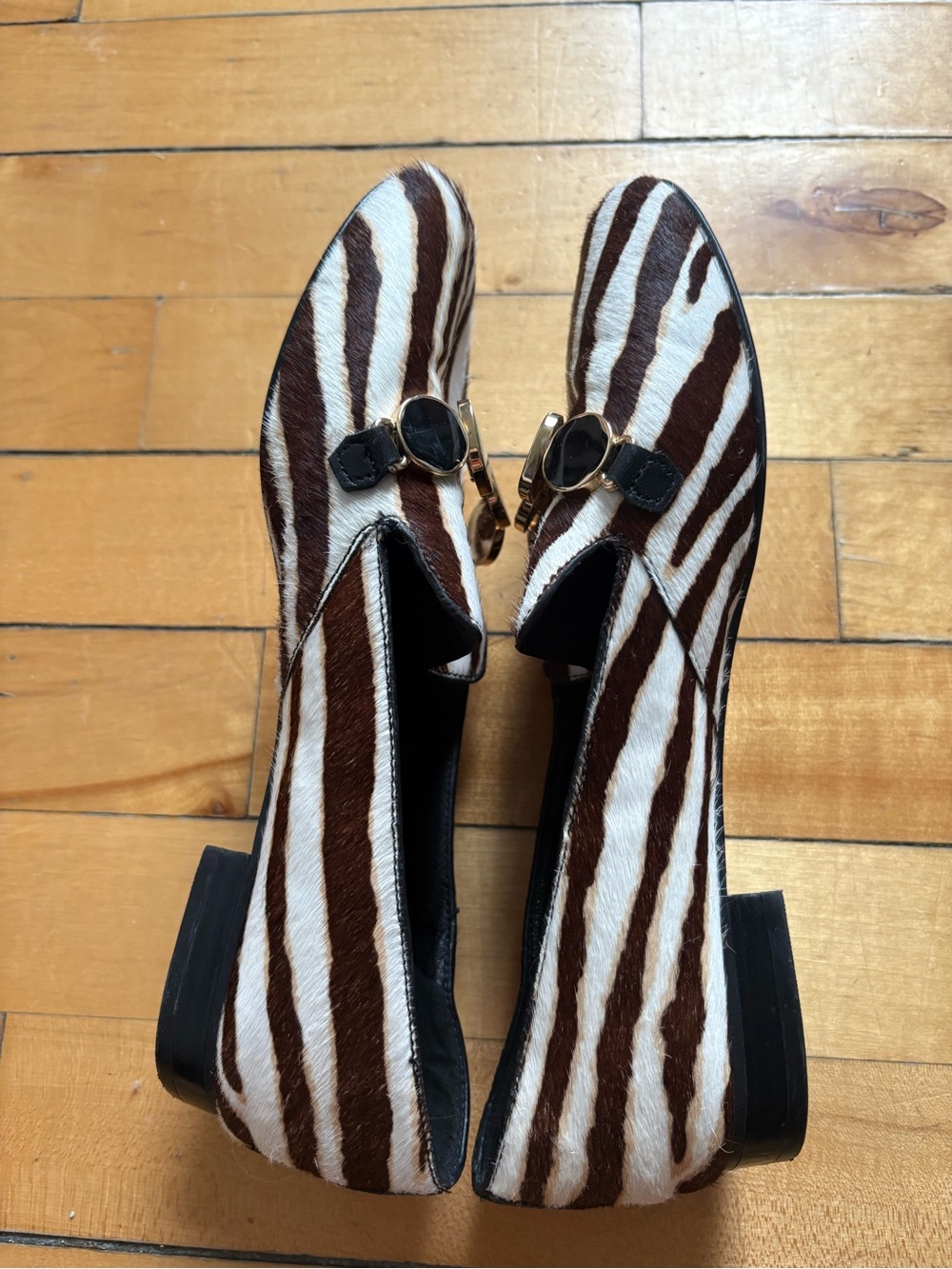 What For Sz 5.5 (36) Zebra Pony Hair Bedazzle Loafers - Picture 8 of 9